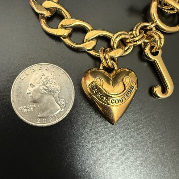Vintage JUICY COUTURE Gold-tone Starter Charm Bracelet with Puffed Heart and J - Picture 7 of 14
